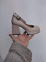 Туфли женские бежевые екокожа на каблуке с ремешком Lino Marano