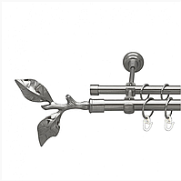 Карниз кований для штор подвійний хром лист Троянди 16мм діаметр гладка комплект