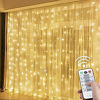 Світлодіодна гірлянда штора LED Light 3х2 метри від USB + пульт Теплий SF-19