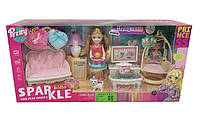 Игровой набор кукла с мебелью "Гостинная" (кукла, мебель, аксессуары, высота куклы 13 см, в коробке) 7019