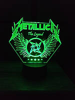 3d-светильник Металлика Metallica, 3д-ночник, несколько подсветок (на батарейке), подарок музыканту рок