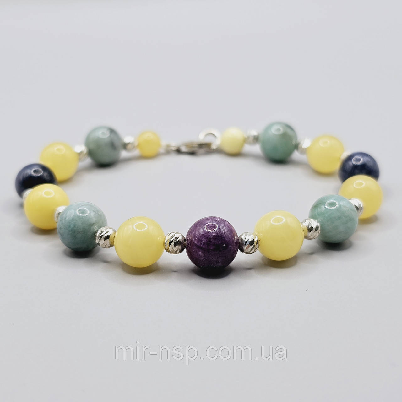 Браслет 100% натуральні бурштин, сапфір, рубін, смарагд срібло 925 вага 12,6г, фото 1