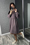 Фрезове вільне вельветове плаття по коліно з v-подібним вирізом, рукав на гумці, фото 3