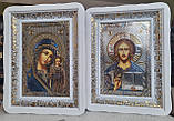 Ікони Спаситель та Казанская божа матір в білому дерев'яному фігурному кіоті під склом,розмір 39*29, лік 20×30, фото 2