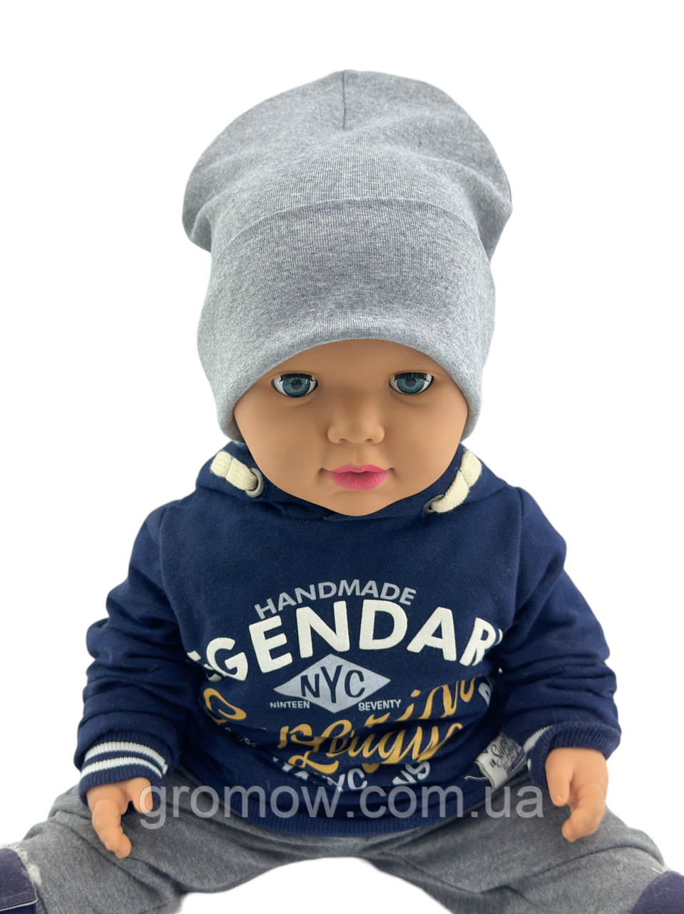 Шапка дитяча трикотажна подвійна демісезонна дитячі головні убори сірий (ШД549), фото 1