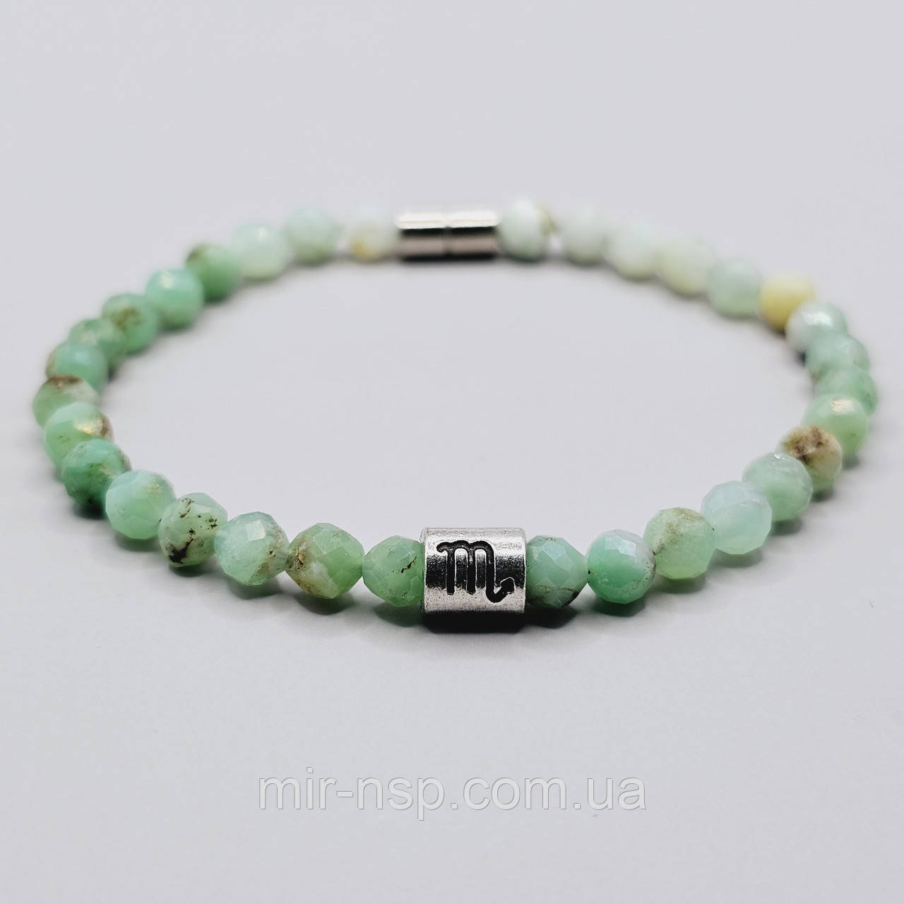 Браслет 100% натуральний смарагд 5 мм та намистина Скорпіион вага 6,7г, фото 1