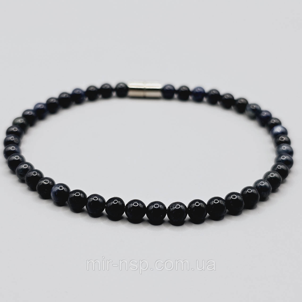 Браслет натуральний гладкий сапфір 4 мм вага 8,2г розмір 19, фото 1