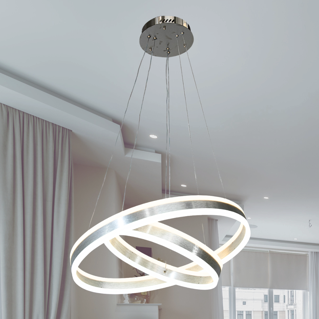 Сучасна підвісна світлодіодна люстра з пультом Diasha 120W до 20 м² колір Матовий хром 2337-600+400NEW HR