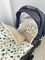 Комплект постільної білизни в коляску - ковдра 100 х 80см, простирадло + подушка- Авокадо з бежевим плюшем
