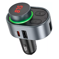 Автомобильное зарядное устройство Hoco E72 Alegria Wireless FM Transmitter USB-C PD30W + USB-A 3.1A Grey