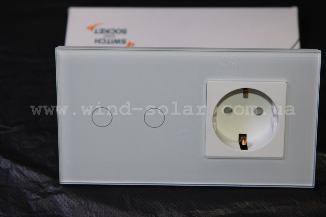 Сенсорный выключатель с розеткой, есть варианты ДУ+диммер 2 линии 800вт, закаленное стекло, 3 цвета Smart Home - фото 2 - id-p2085716639