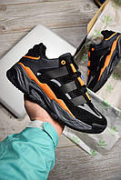 Кросівки чоловічі чорні з жовтогарячим спортивним Adidas Niteball Black Orange, стильні кеди під джинси