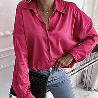 Легкая женская шелковая блуза с длинным рукавом больших размеров:42-46, 48-52 розовая