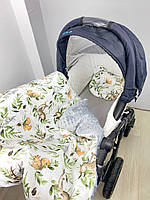Комплект постільної білизни в коляску-ковдра 100 х 80см, простирадло+подушка - Оленята та білочки сірий плюш