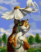 Картина по номерам Mariposa Q2076 Кот с ромашкой 40х50см краски кисти холст набор для росписи по цифрам