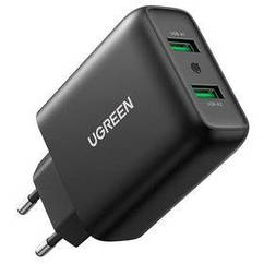 Мережевий зарядний пристрій UGREEN CD161 36 W 2xUSB QC 3.0 Charger (Чорний)