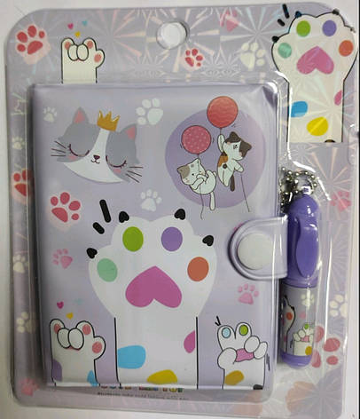 Блокн. з ручкою No E-001-PAW на кнопці, ПВХ 8*10 см, 45 л Лапка (16уп), фото 3