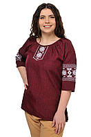 Женская элегантная блуза-вышиванка "Пани", бордо, размеры 54,56,58,60