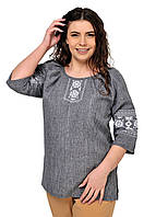 Женская элегантная блуза-вышиванка "Пани", серый, размеры 56,58,60