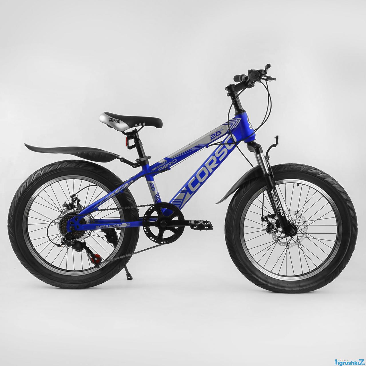 Дитячий спортивний велосипед CORSO AERO 20" сталева рама 11.5" Shimano+Saigua 7швидкостей