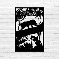 Картина из дерева панно на стену резное Пантера TWD WALL10021М 48x74см Черный Анималистика Вертикальная В раме