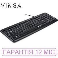 Клавіатура для комп'ютера Vinga KB110 USB, Black (чорна), провідна, класична, класична повнорозмірна