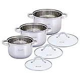 Набір каструль Kamille 6 предметів (2.5 л, 3.8л, 6.5л) з нержавіючої сталі, фото 3