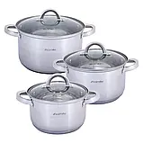 Набір каструль Kamille 6 предметів (2.5 л, 3.8л, 6.5л) з нержавіючої сталі, фото 2
