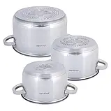 Набір каструль Kamille 6 предметів (2.5 л, 3.8л, 6.5л) з нержавіючої сталі, фото 5