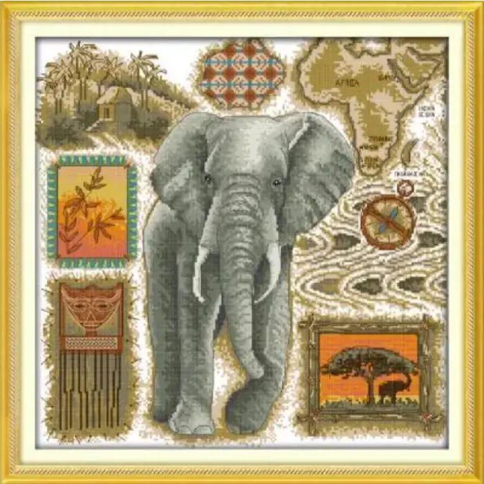 Набір для вишивання за нанесеною на канву схемою "African elephant". AIDA 14CT printed 45*44 см