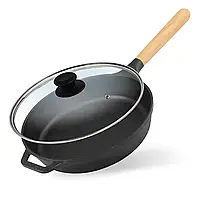 Сковорода 24 см чавунна ТМ "BRIZOLL" зі з'ємною ручкою та скляною кришкою, серія NEXT