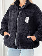 Женская куртка кофта мех Тедди весна № 1559 42/46, Черный