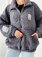 Женская куртка кофта мех Тедди весна № 1559 42/46, Серый