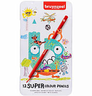 Набор детских цветных карандашей Super Colour в металлической коробке12шт Bruynzeel