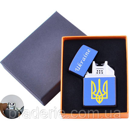 Електроімпульсна USB запальничка принт Ukraine HL146 перехресна блискавка синя, фото 2