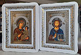 Ікони парапасів Іверська божа мати в білому дерев'яному фігурному кіоті під склом, розмір 39*29, сюжет 20*30, фото 2