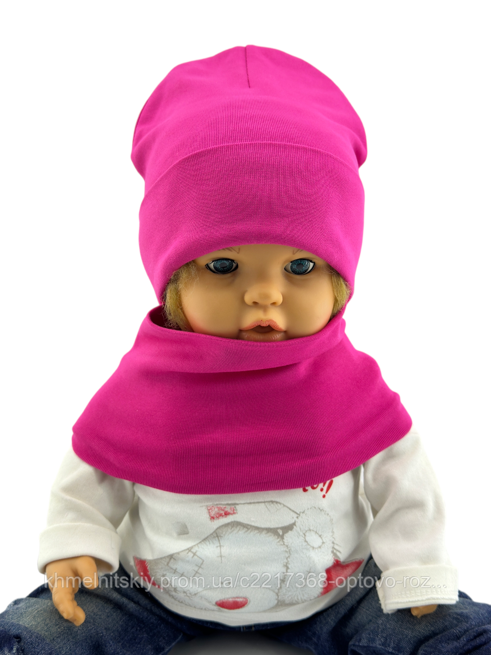 Шапка дитяча трикотажна подвійна демісезонна з хомутом дитячі головні убори малиновий (ШД567), фото 1