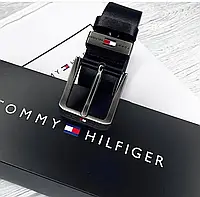 Ремень мужской кожаный Tommy Hilfiger классический брендовый поясной ремень из натуральной кожи черный