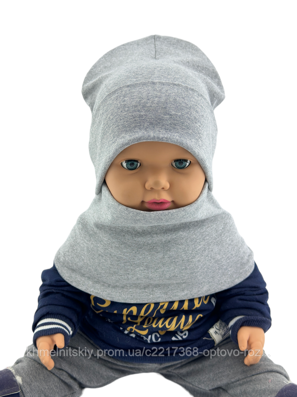 Шапка дитяча трикотажна подвійна демісезонна з хомутом дитячі головні убори чорний (ШД575), фото 1