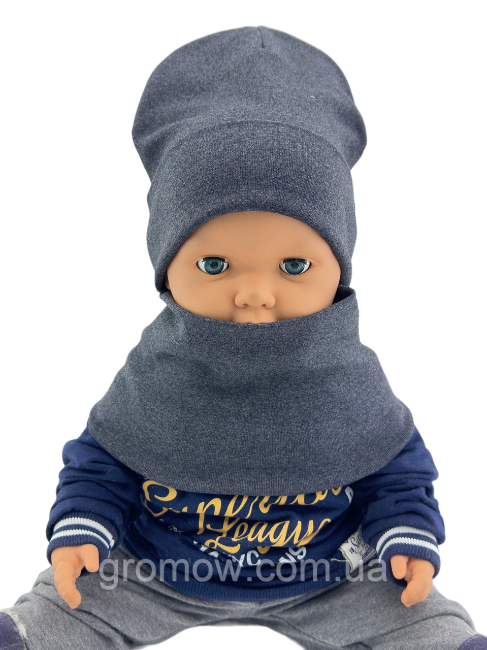 Шапка дитяча трикотажна подвійна демісезонна з хомутом дитячі головні убори сірий (ШД577), фото 1
