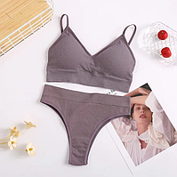 Спортивний комплект жіночої білизни зі стрінгами та push-up L-XL, Хакі