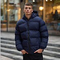Мужская зимняя куртка Пуховик Heat Теплая с капюшоном Оверсайз зима осень синяя