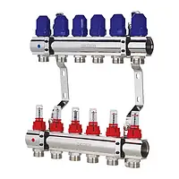 Колектор для теплої підлоги на 6 контури з витратомірами KOER (Чехія) латунь