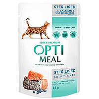 OptiMeal Sterilised Cat with Salmon & Wild Blueberries in Jelly Консервированный корм с лососем и черникой для