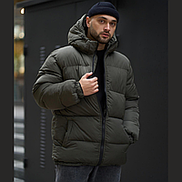 Мужская зимняя куртка Пуховик Heat Теплая с капюшоном Оверсайз зима осень хаки