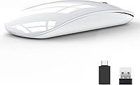 Беспроводная мышь Uiosmuph U58, перезаряжаемая, бесшумная, ультратонкая, 2,4 ГБ, USB-приемник,1600 DPI - Серая