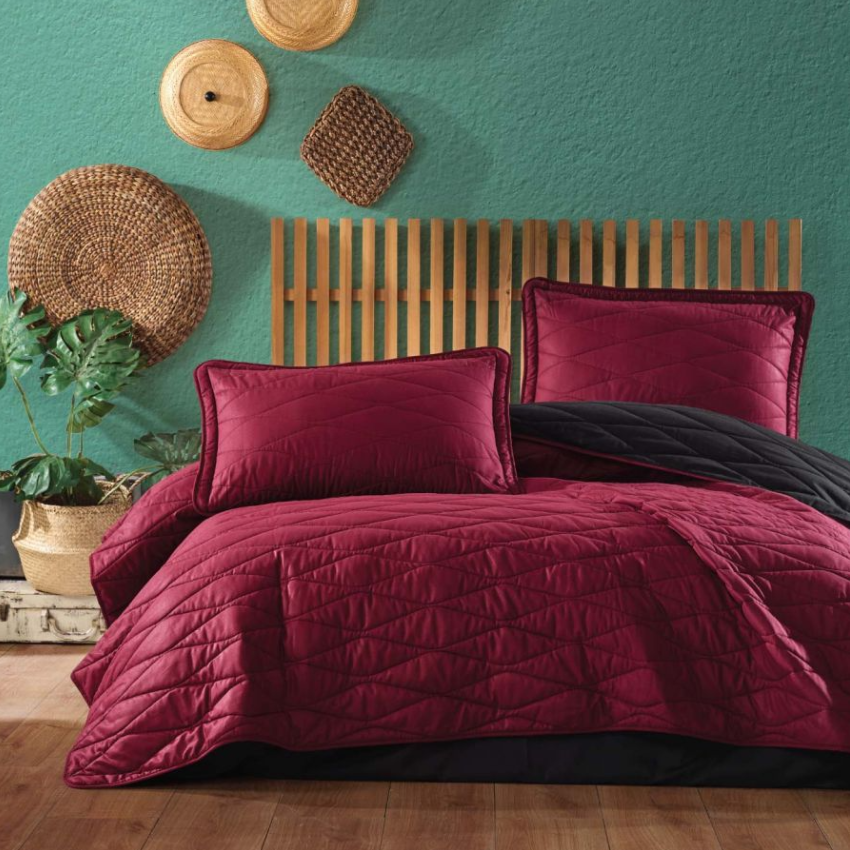 Покривала 180 240 см бавовняна з наволочкою на двоспальне ліжко, покривала бавовна Туреччина Бордовий, фото 1