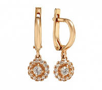 Золотые женские сережки-подвески круглые с фианитами 2.30 гр, 2 см. Акционная цена