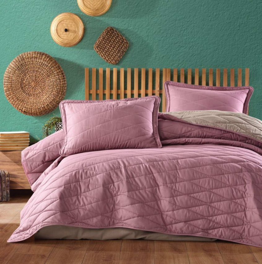 Покривала 180 240 см бавовняна з наволочкою на двоспальне ліжко, покривала бавовна Туреччина Пудровий, фото 1