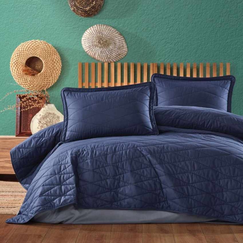 Двоспальне покривало євророзміру на ліжко з наволочкою, покривала 240х260 см бавовна двостороння Синій, фото 1